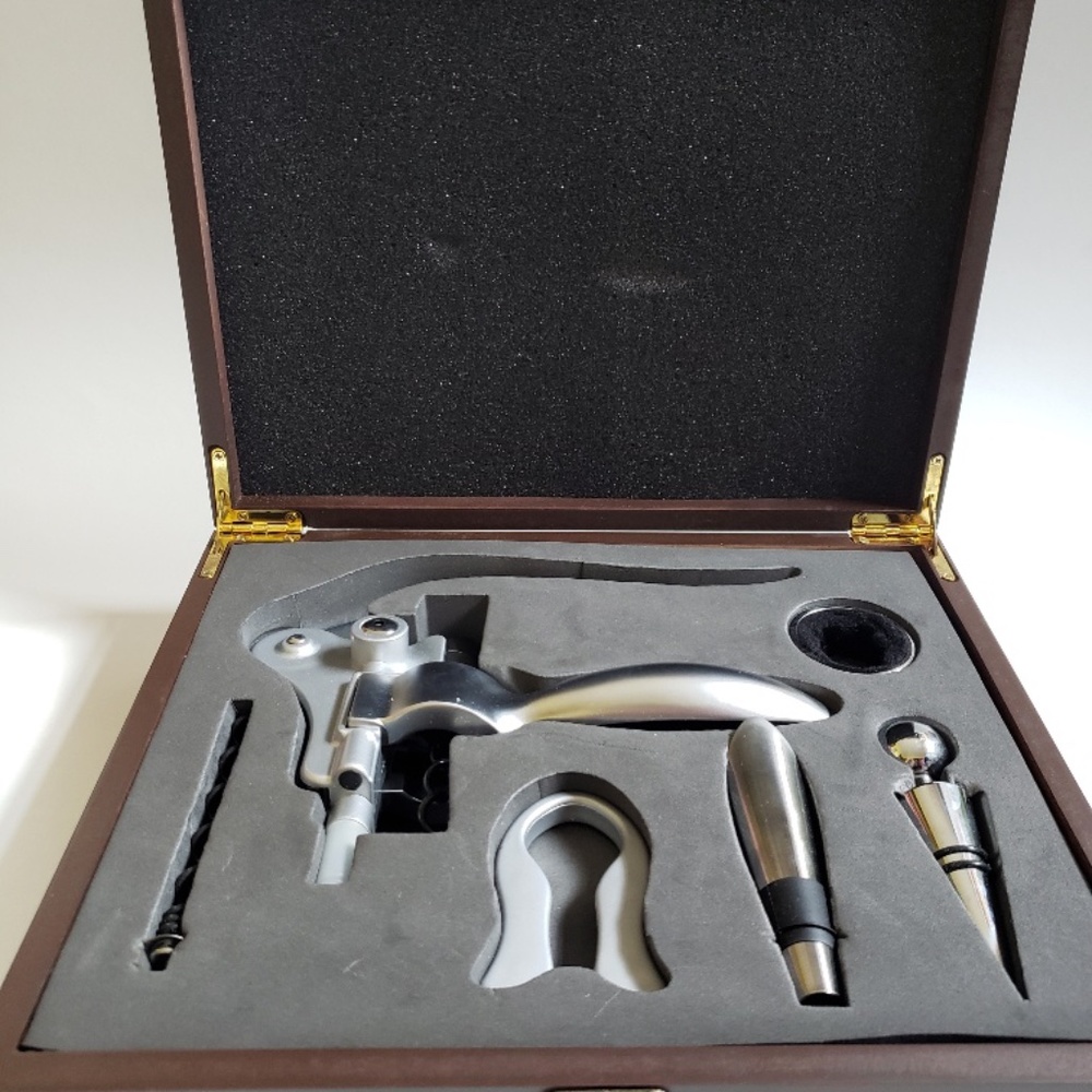 Connoisseur Corkscrew Luxe Wine Tool Set, Wood Box